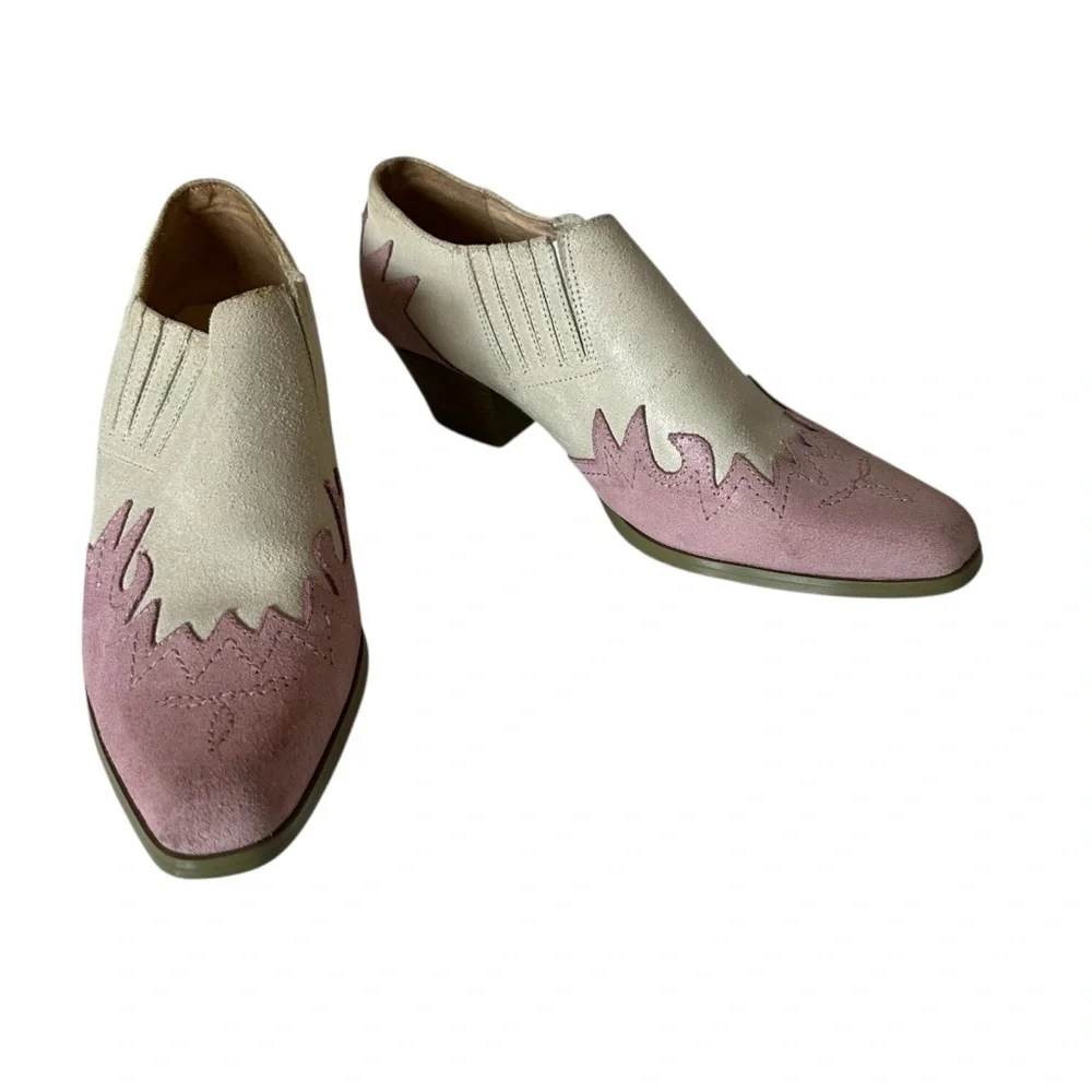 Oak Tree Western Suede Booties Pink Cream Size 8